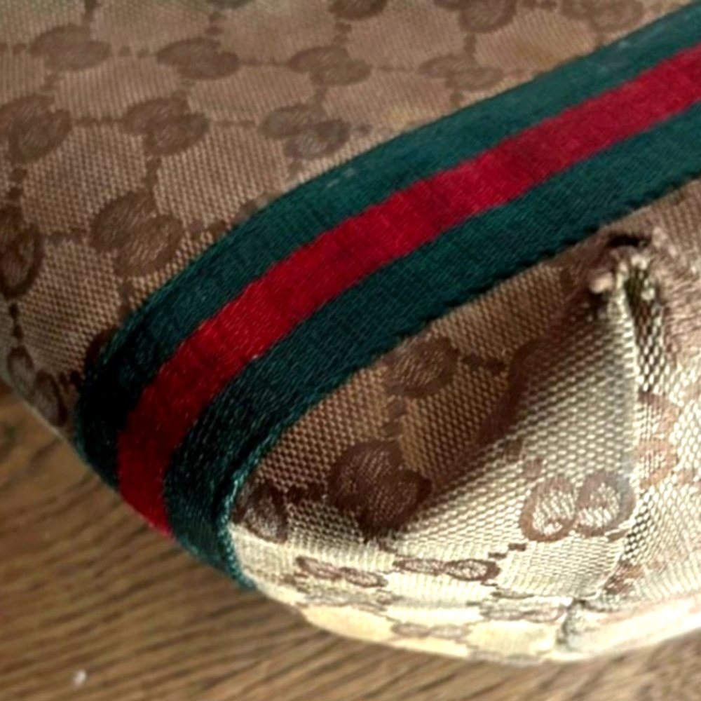 GUCCI Jolicoeur Tote From The Sherry Line With GG Signature Web Stripe Brown/Tan - Picture 5 of 16